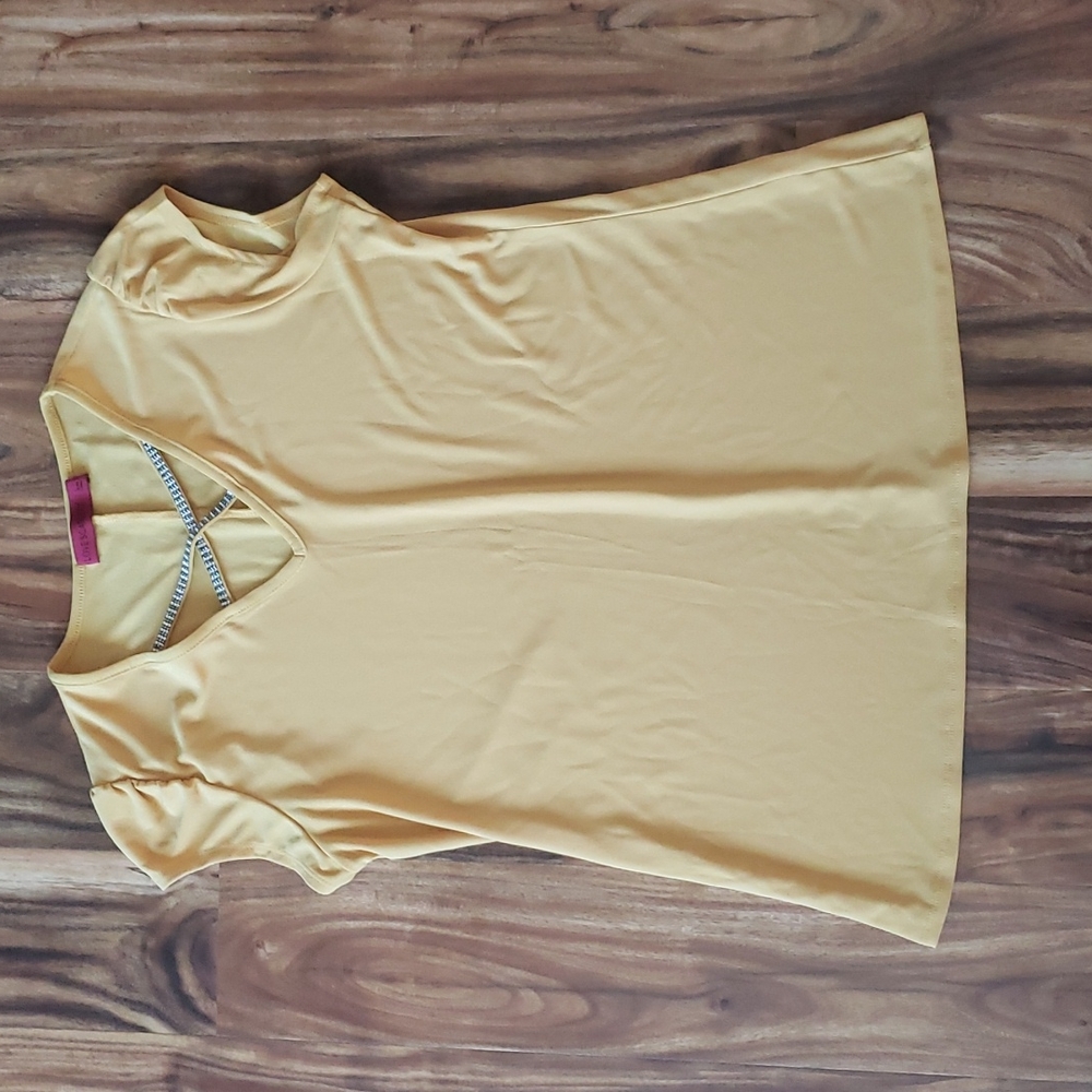 Love Scarlett mustard yellow size large top with rhinestone embellishment